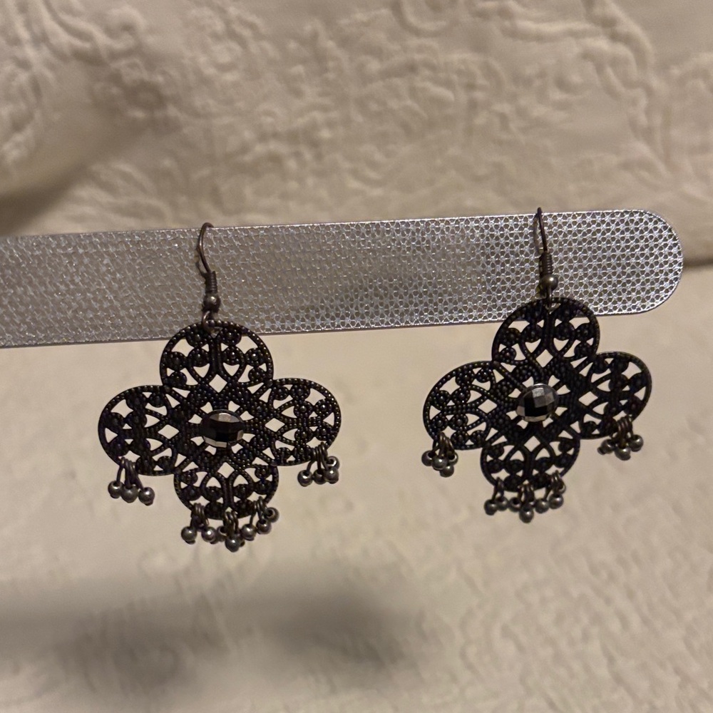 Intricate BLACK Filigree Drop Earrings